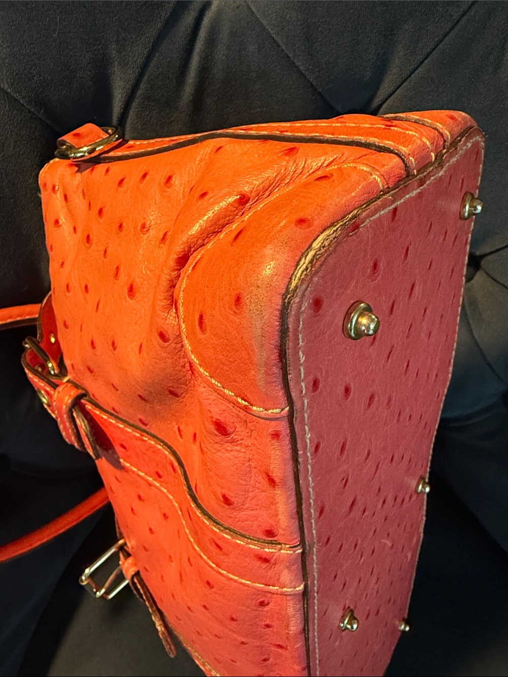 Vintage Dooney & Bourke Pink Ostrich-Embossed Shoulder Bag - Picture 9 of 12